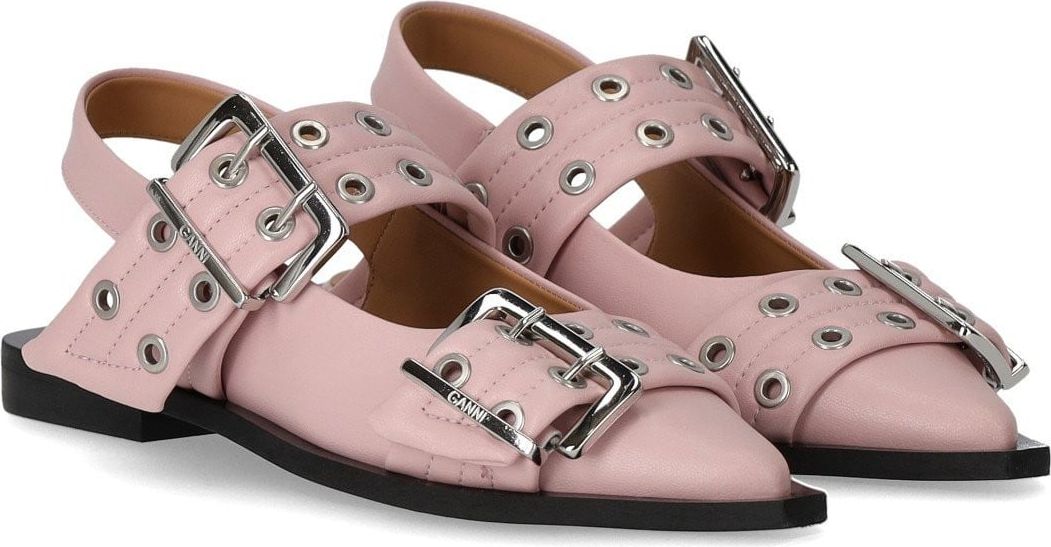 Ganni Pink Slingback Ballet Flat Shoe With Buckles Pink Roze