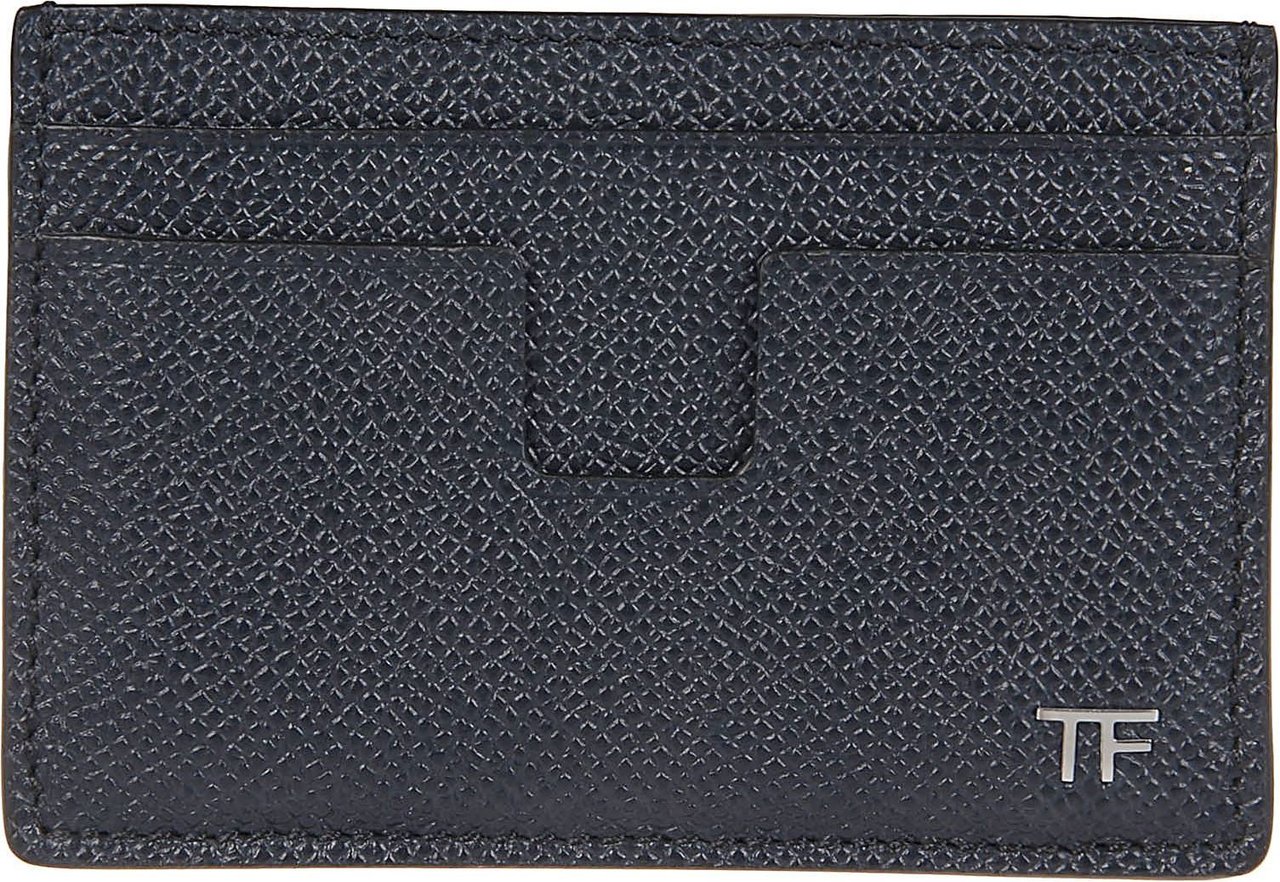 Tom Ford Logo Plaque Classic Credit Card Holder Blue Blauw
