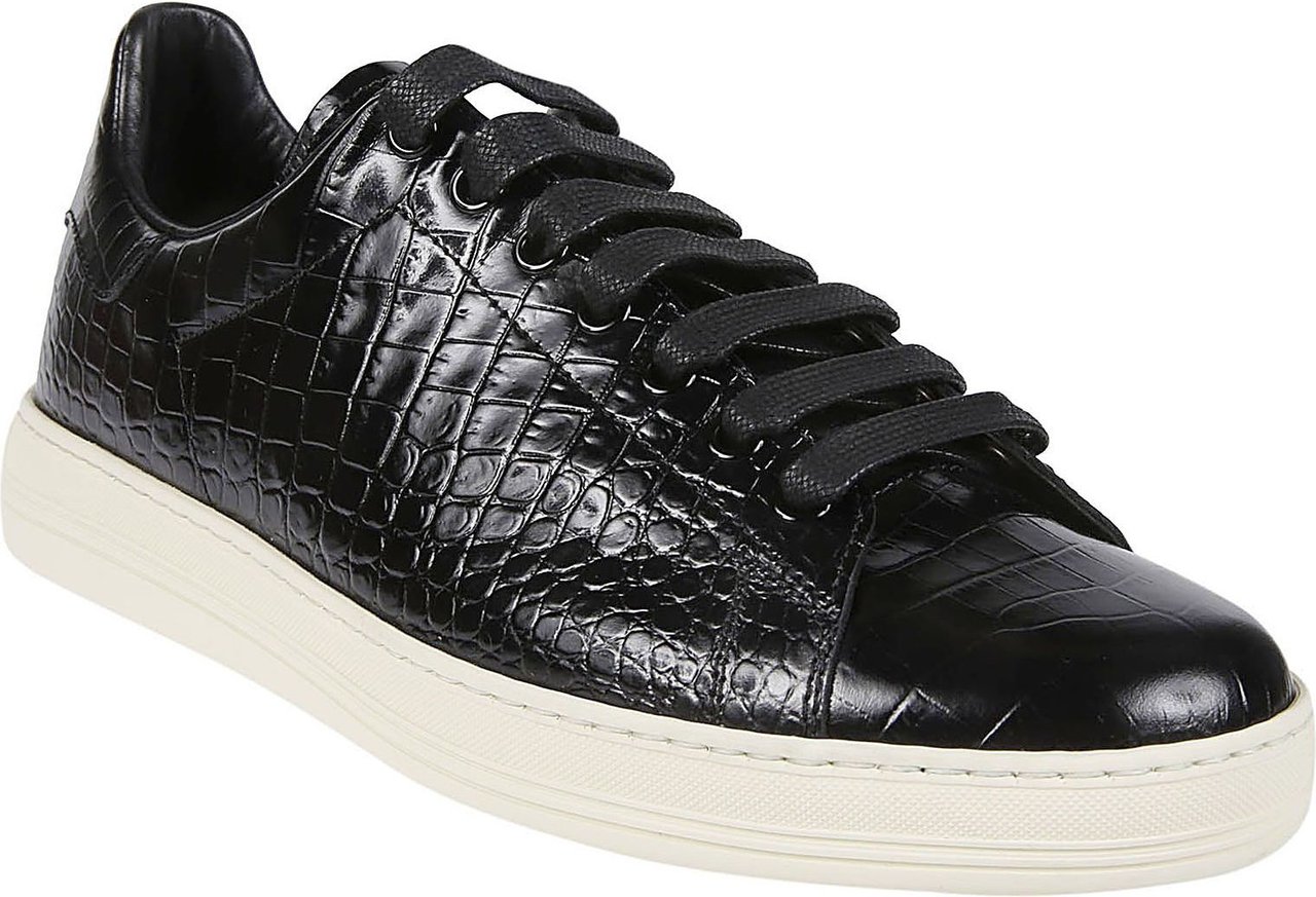 Tom Ford Warwick Crocodile-effect Low Top Sneakers Black Zwart
