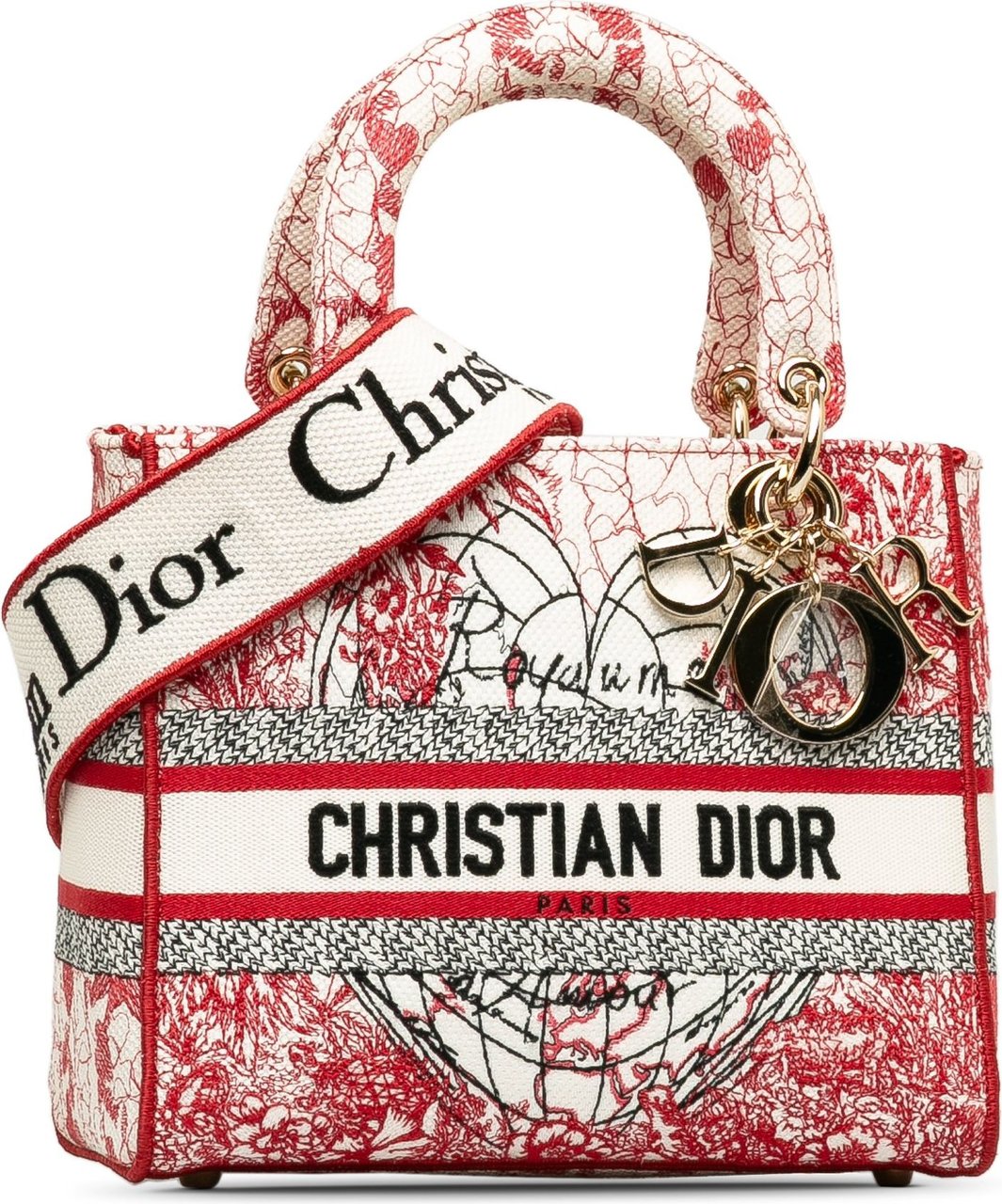 Dior Medium Lady Dior D-Lite D-Royaume d’Amour Rood