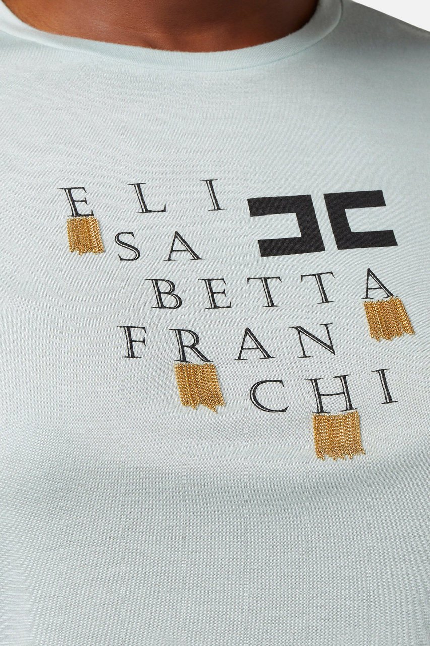 Elisabetta Franchi T-shirt Donna con logo e frange Wit