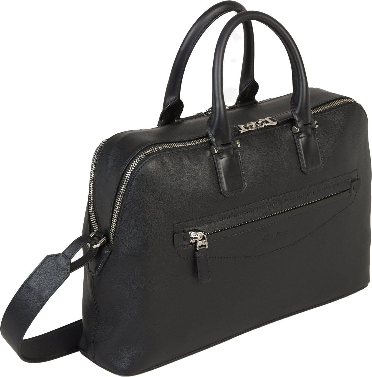 Santoni Leather Briefcase Bag Zwart