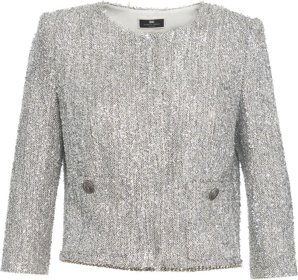 Elisabetta Franchi Lurex tweed jacket Zilver