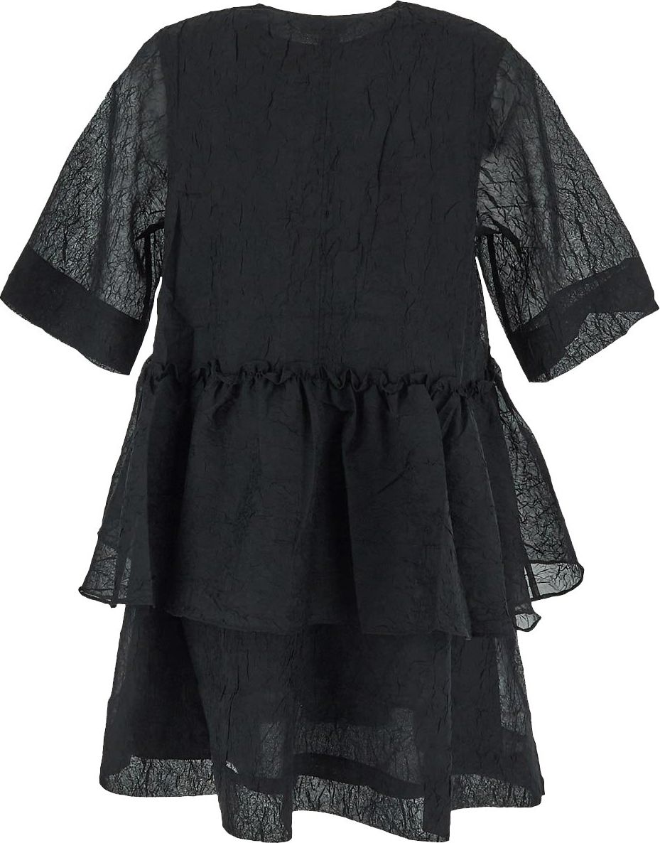Ganni Crinkled Georgette Flounce Mini Dress Zwart