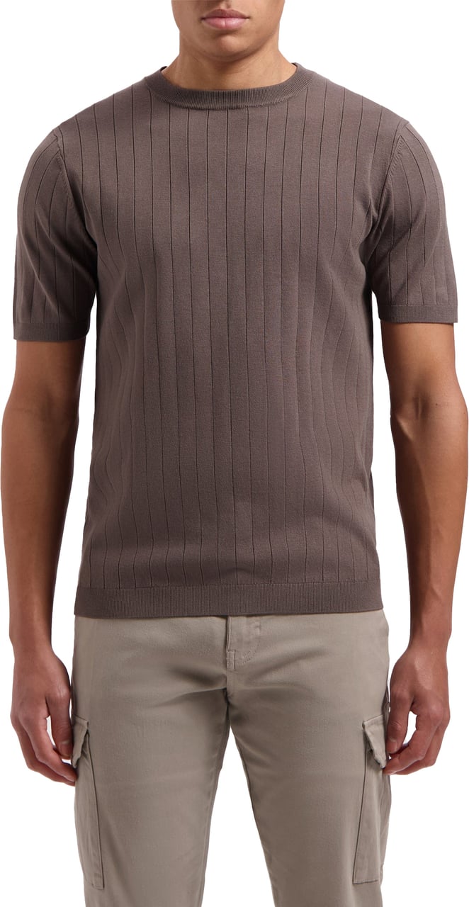 Pure Path Vertical Striped Knitwear T-shirt Bruin