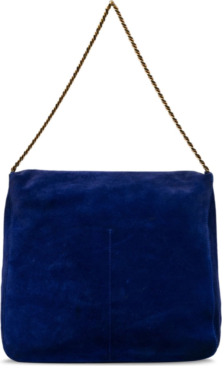 Celine Suede Gourmette Chain Shoulder Bag Blauw