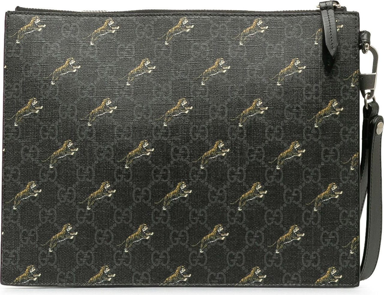 Gucci GG Supreme Tiger Clutch Bag Zwart