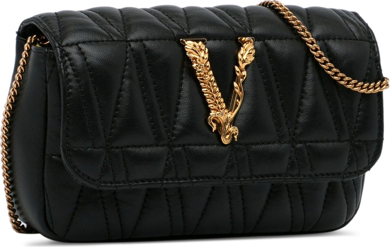 Versace Virtus V Quilted Leather Crossbody Bag Zwart