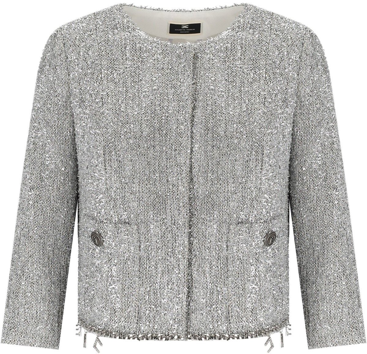 Elisabetta Franchi Silver Cropped Jacket With Charms Silver Zilver