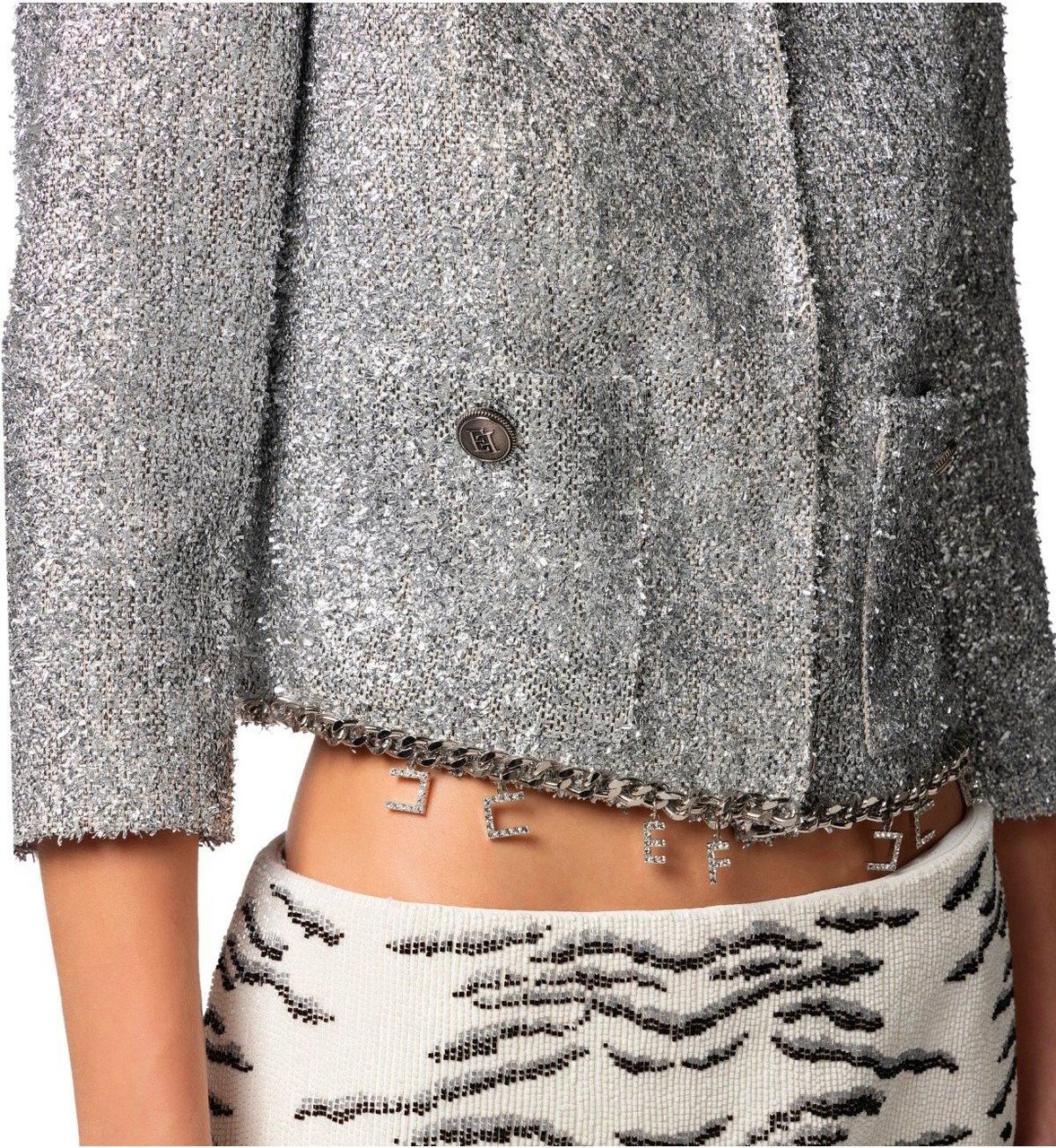 Elisabetta Franchi Silver Cropped Jacket With Charms Silver Zilver