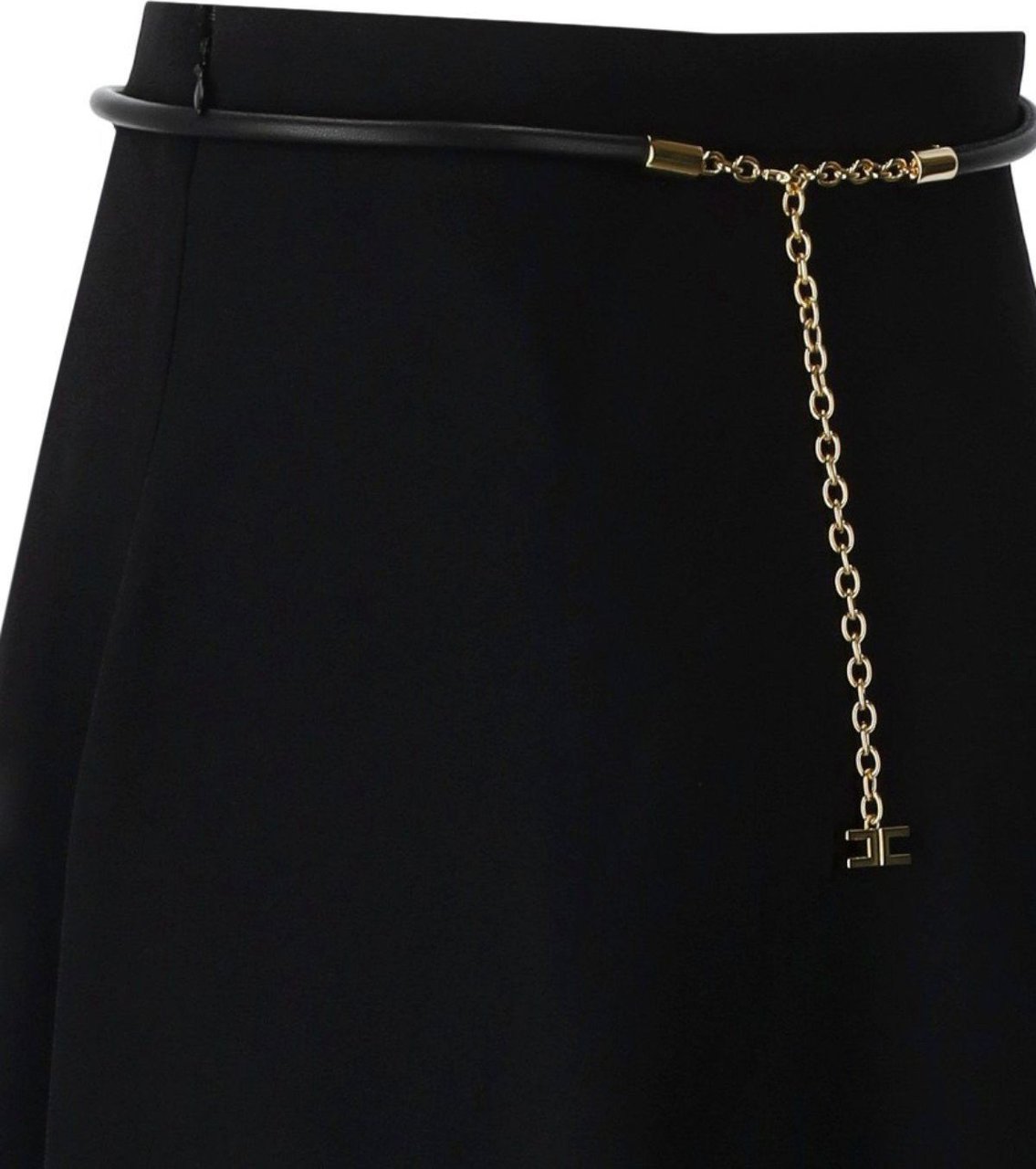 Elisabetta Franchi Black Asymmetric Skirt With Belt Black Zwart