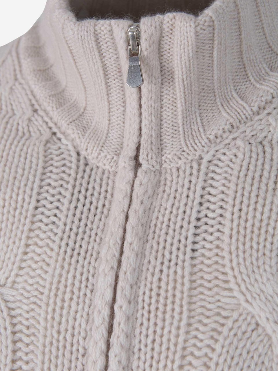 Gran Sasso Cable Knit Cashmere Cardigan Beige