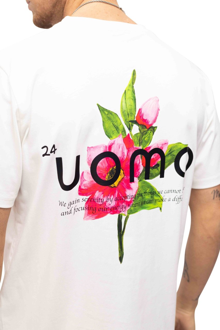 24 Uomo Flora T-shirt Off-White Wit