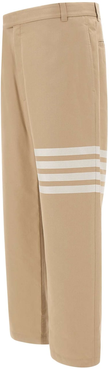 Thom Browne Pantalone in Cotone con Motivo 4-Bar Beige