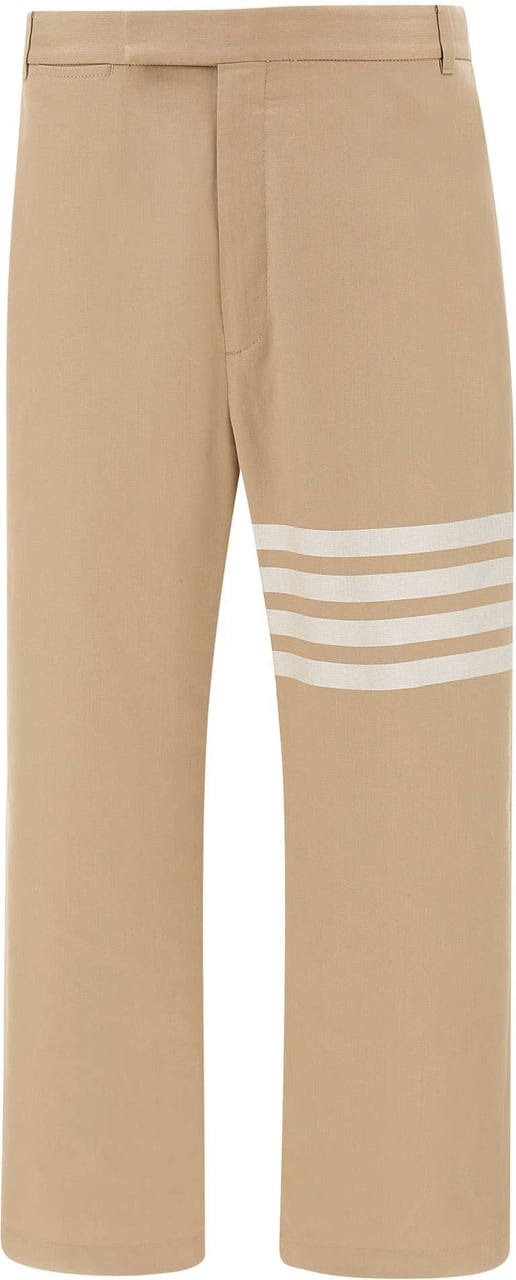 Thom Browne Pantalone in Cotone con Motivo 4-Bar Beige