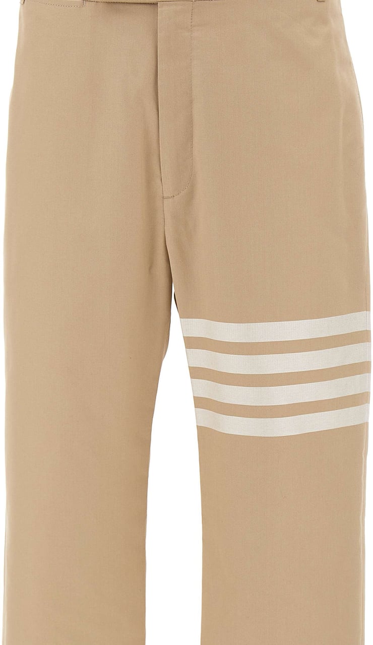 Thom Browne Pantalone in Cotone con Motivo 4-Bar Beige