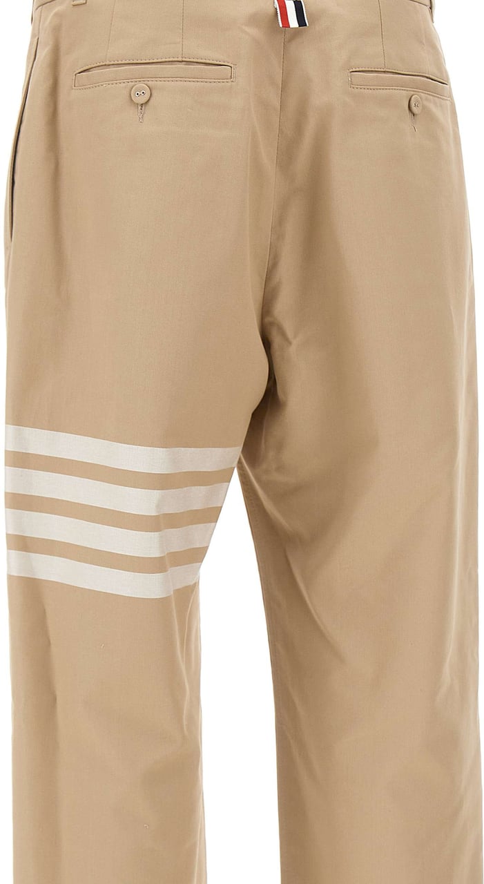 Thom Browne Pantalone in Cotone con Motivo 4-Bar Beige