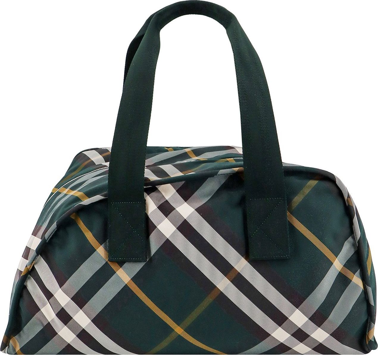 Burberry Asymmetric nylon duffle bag with Burberry Check motif Groen