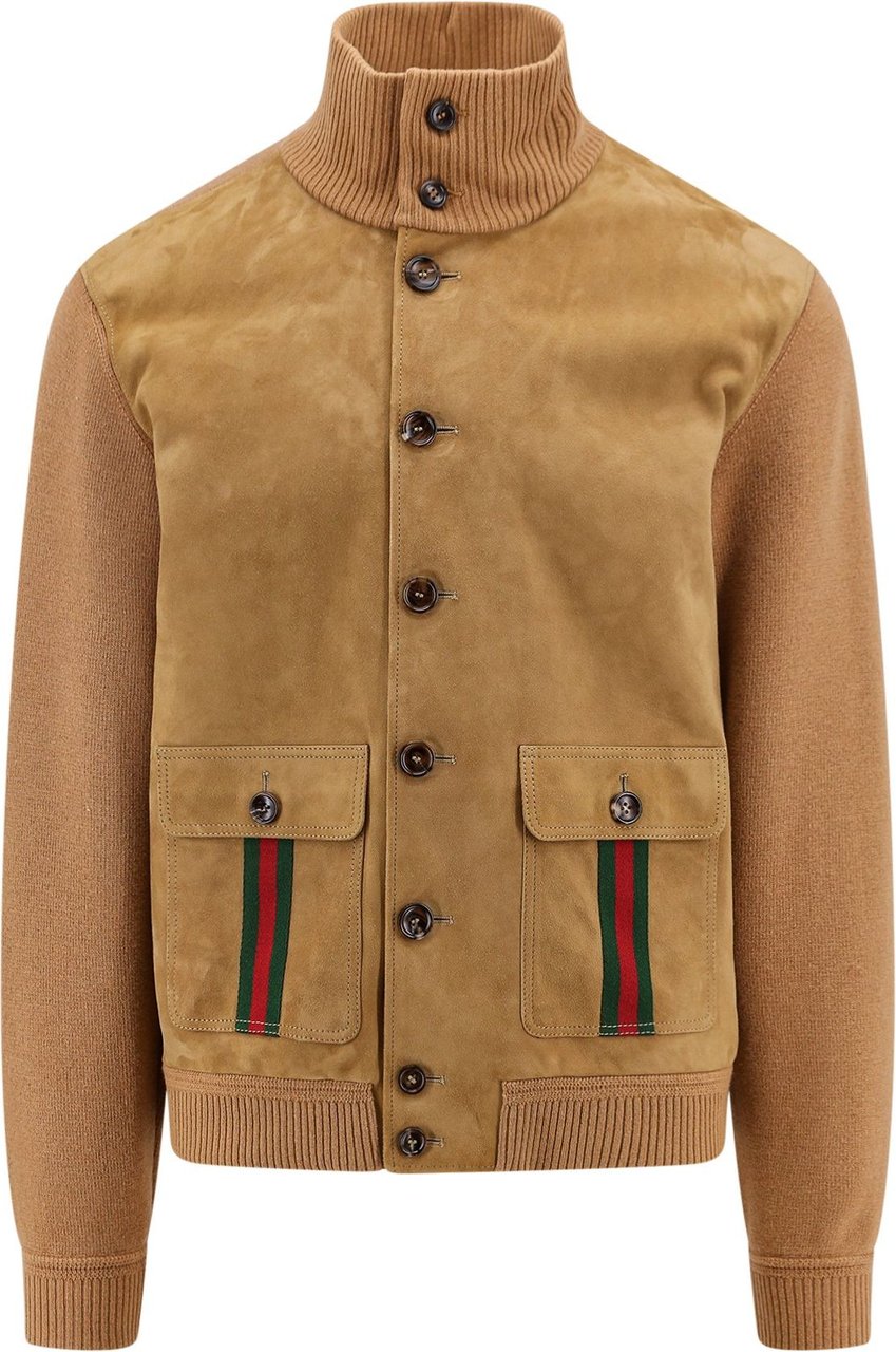 Gucci Suede and wool jacket with Web detail Beige