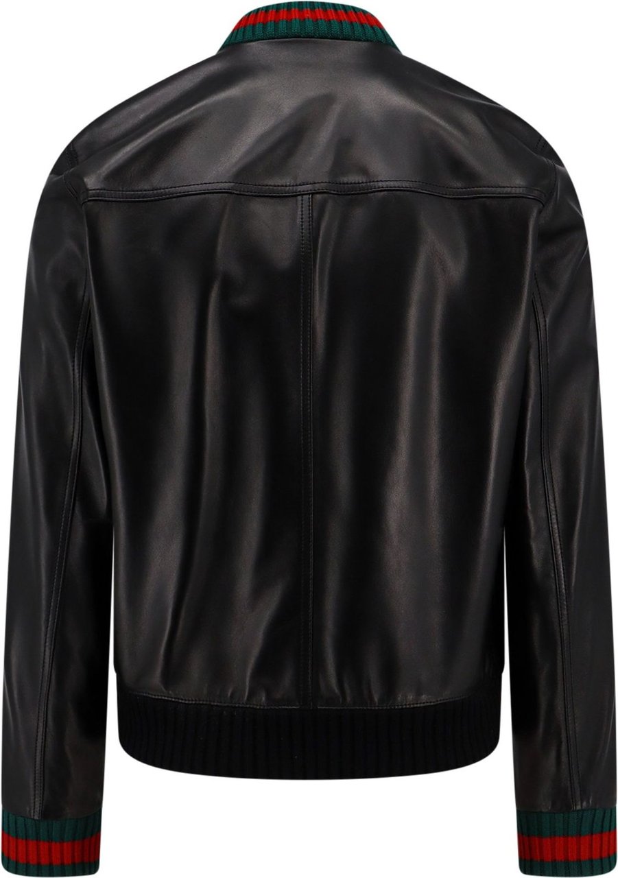 Gucci Leather jacket with Web profiles Zwart