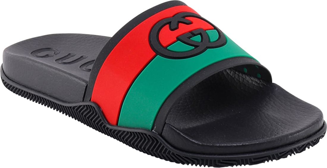 Gucci Rubber sandals with frontal monogram Zwart