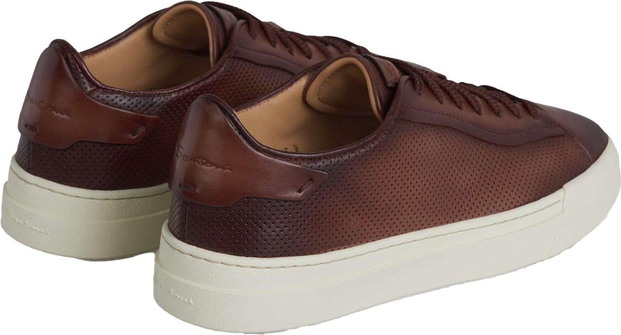 Santoni Leather Perforated Sneakers Bruin