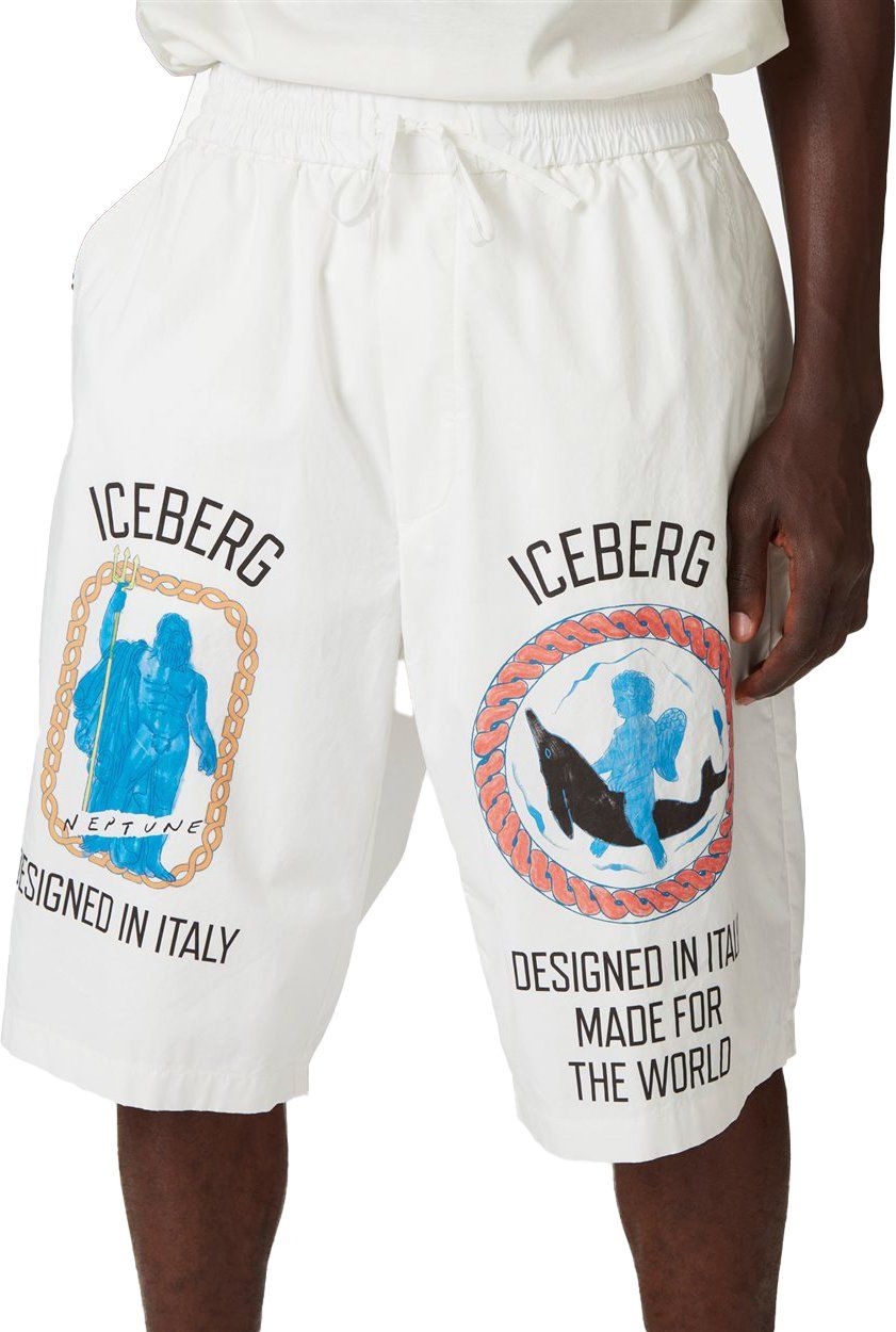 Iceberg Bermuda shorts with Roma print and logo Beige
