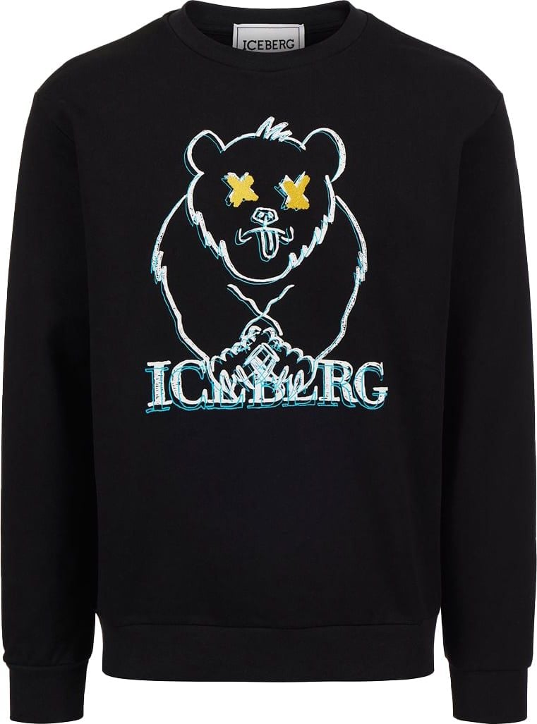 Iceberg Sweatshirt with cartoon graphics and logo Zwart