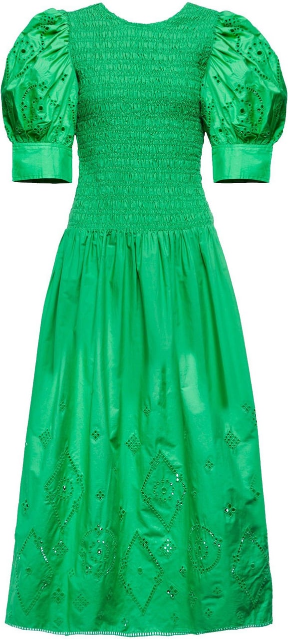 Ganni Ganni Gathered Cotton Dress Groen