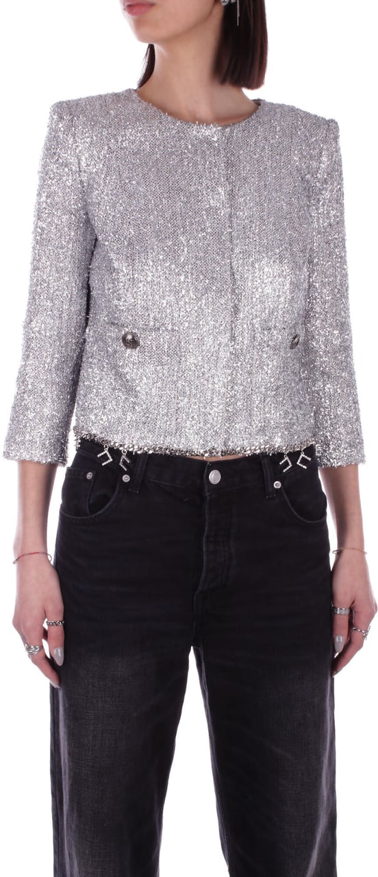 Elisabetta Franchi Silver Cropped Jacket With Charms Silver Zilver