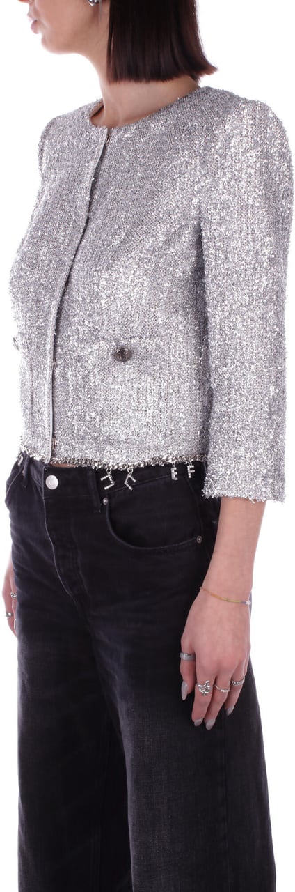 Elisabetta Franchi Silver Cropped Jacket With Charms Silver Zilver