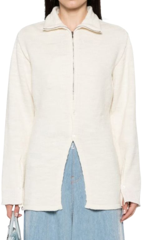 Maison Margiela Turtleneck Cardigan - Cream White Wit