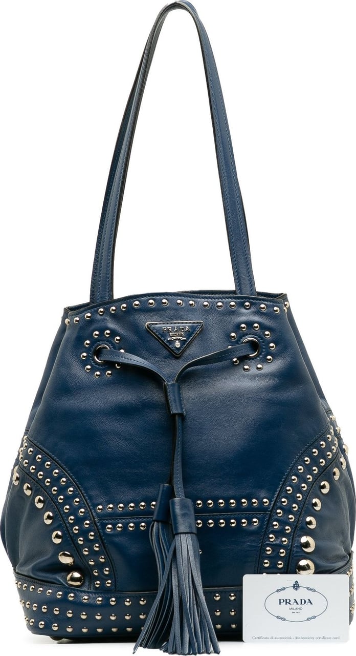Prada Soft Calf Studded Bucket Bag Blauw