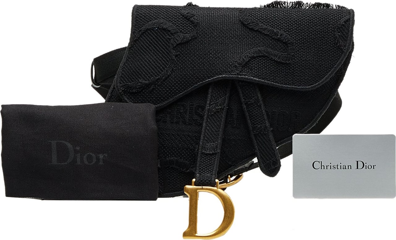 Dior Embroidered Canvas Camouflage Saddle Belt Bag Zwart