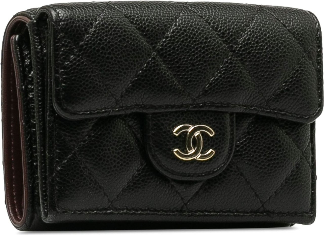 Chanel CC Caviar Trifold Wallet Zwart