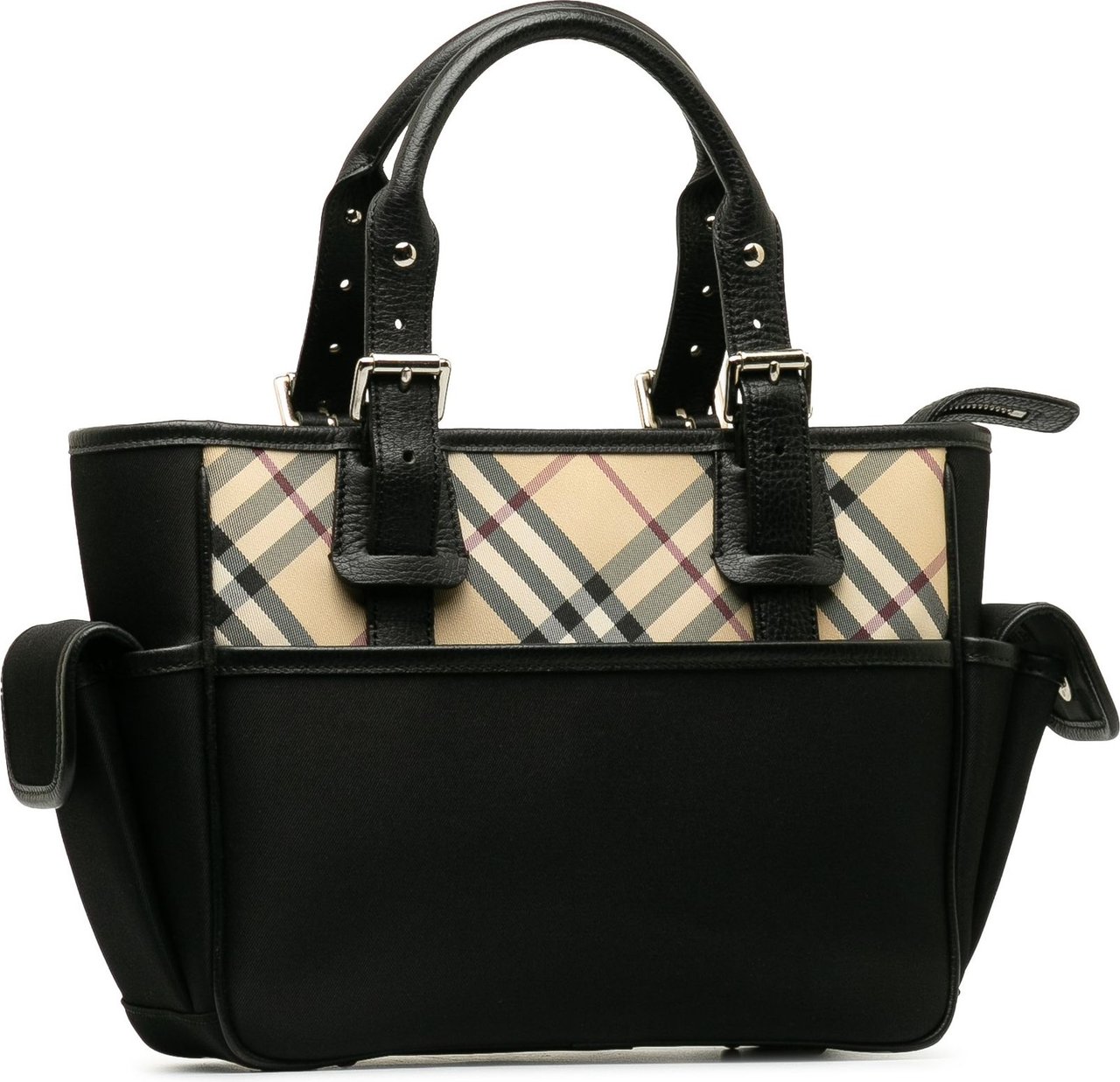 Burberry Leather-Trimmed Nova Check Handbag Zwart