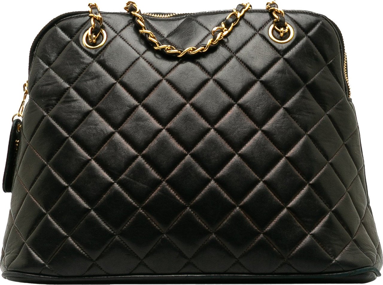 Chanel Quilted Lambskin Dome Shoulder Bag Zwart