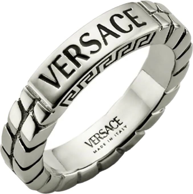Versace logo-engraved band ring Metallic