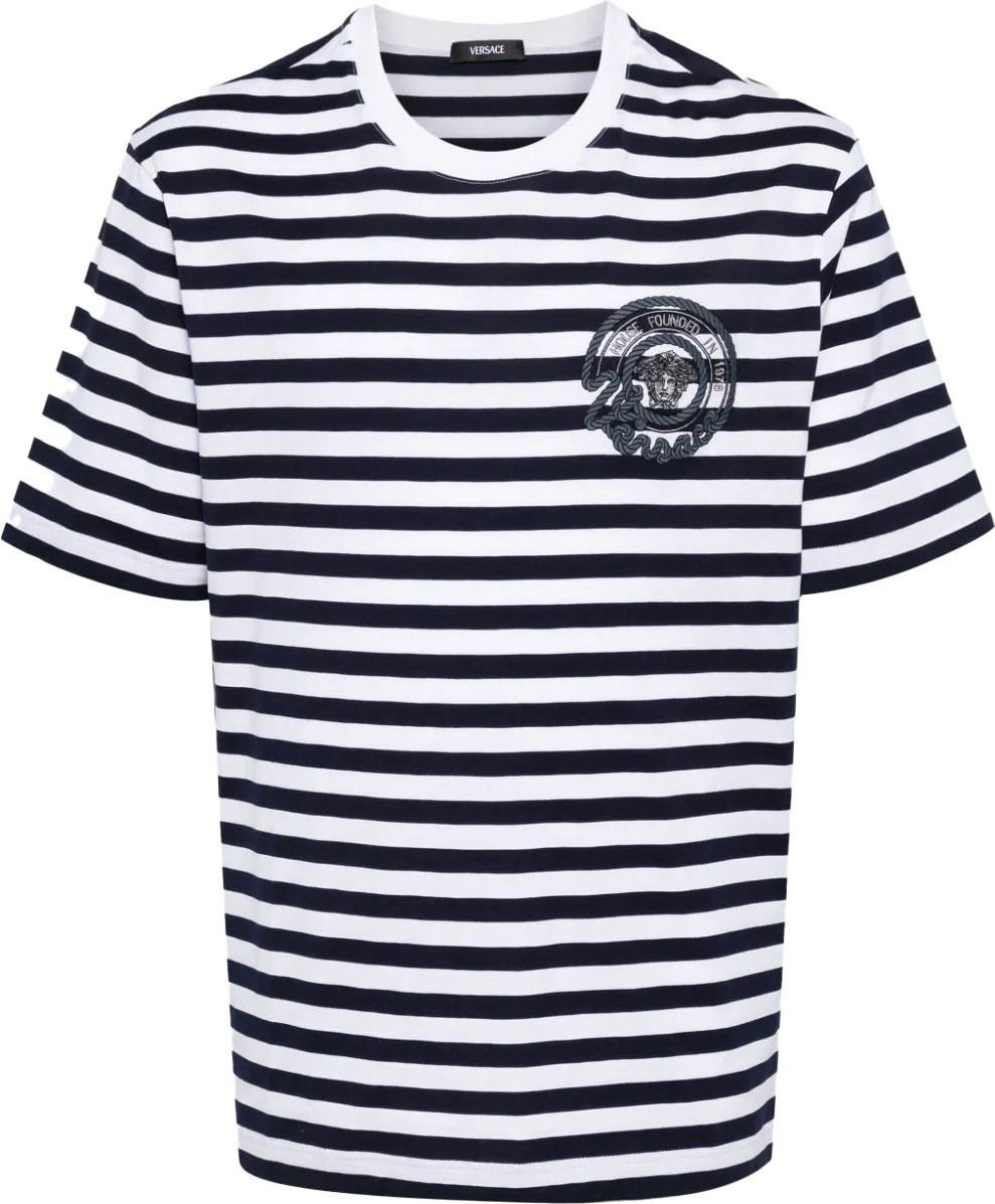 Versace Medusa-embroidered striped T-shirt Divers
