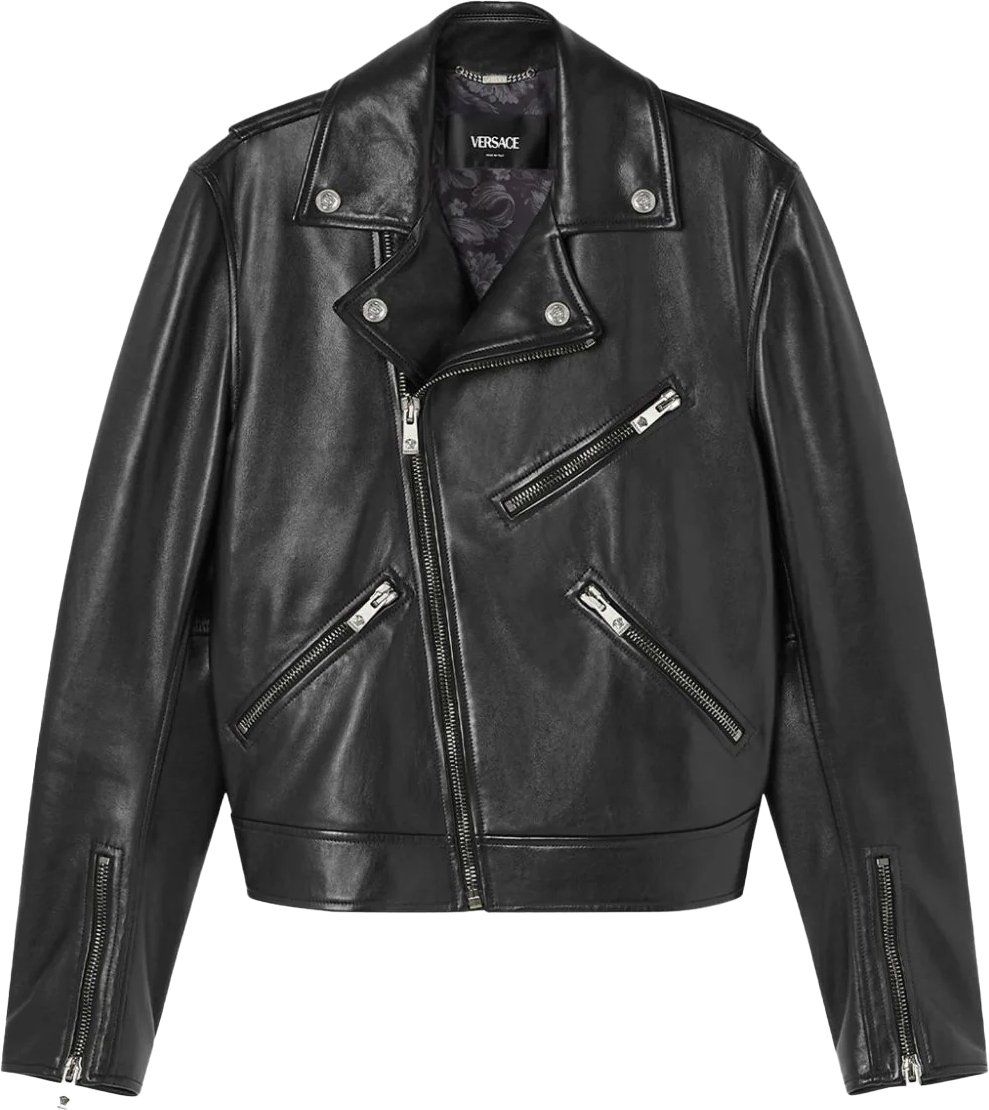 Versace leather biker jacket Zwart