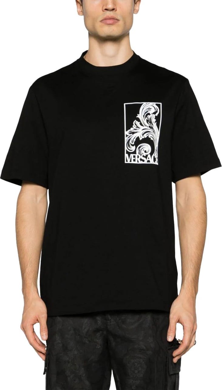 Versace Palmette-print cotton T-shirt Zwart
