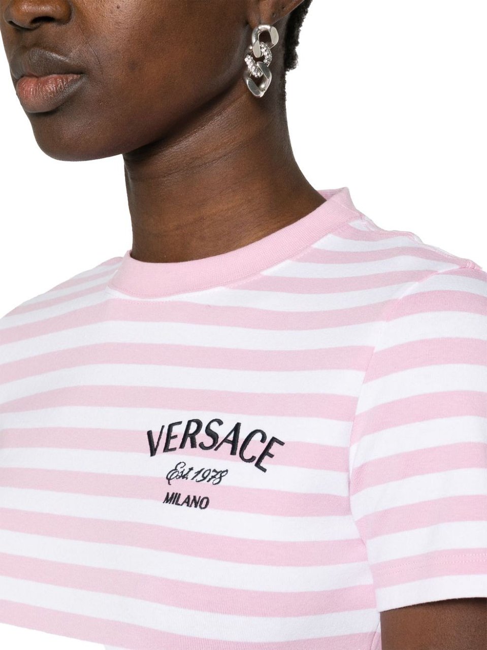 Versace logo-embroidered striped T-shirt Divers