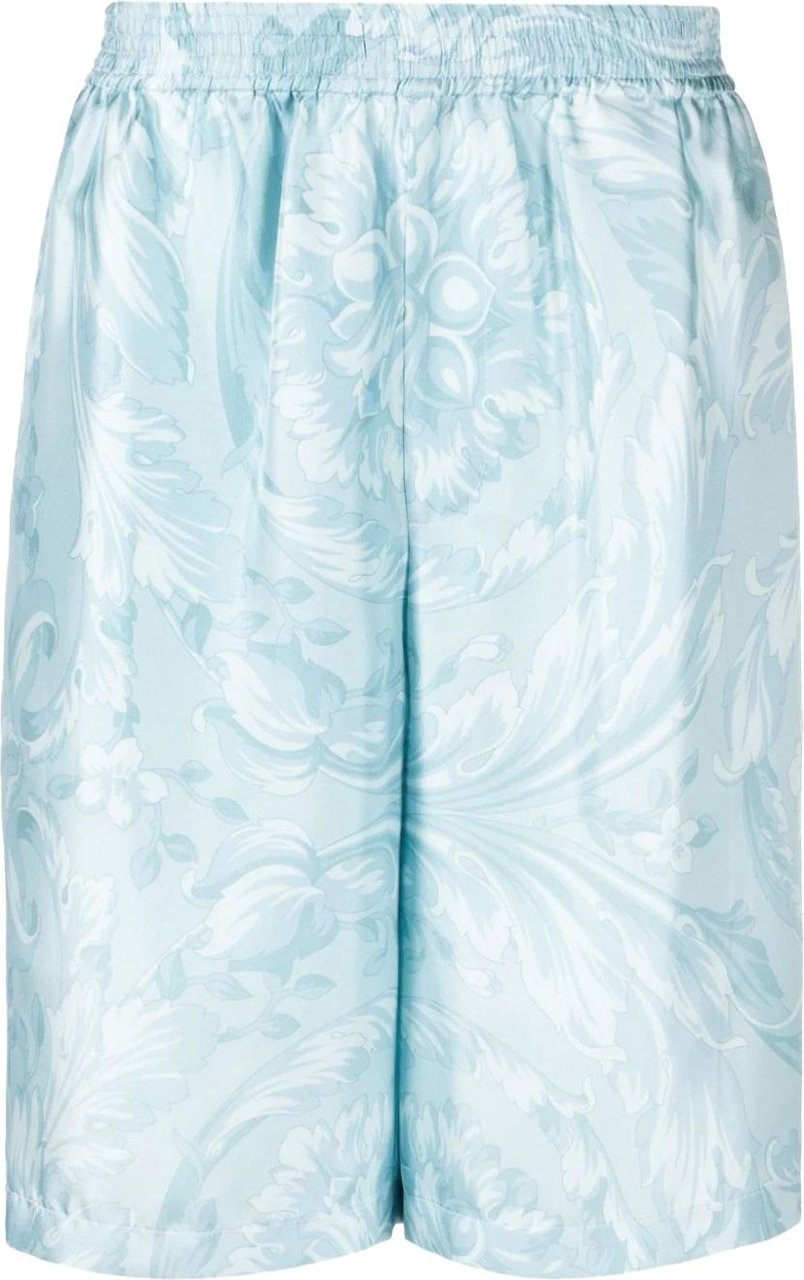 Versace Barocco-print silk shorts Blauw