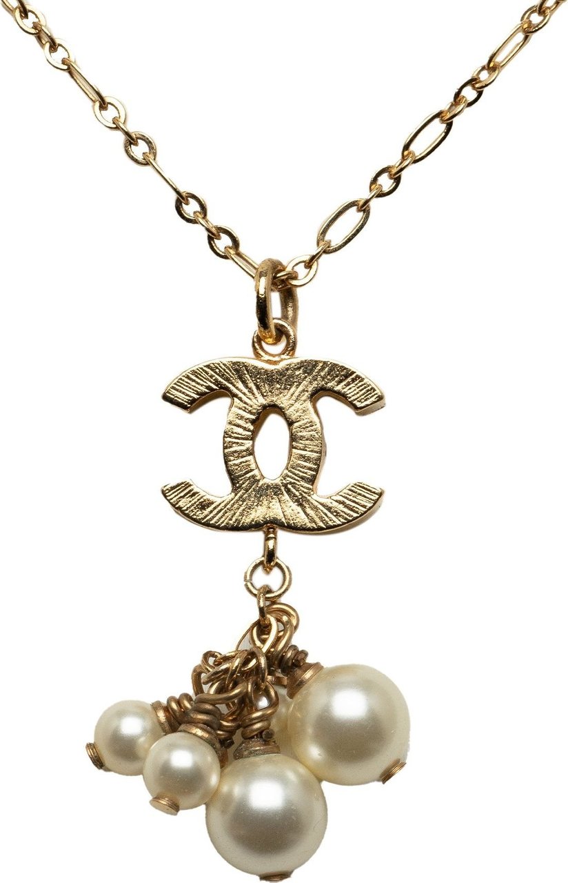 Chanel CC Faux Pearl Necklace Goud