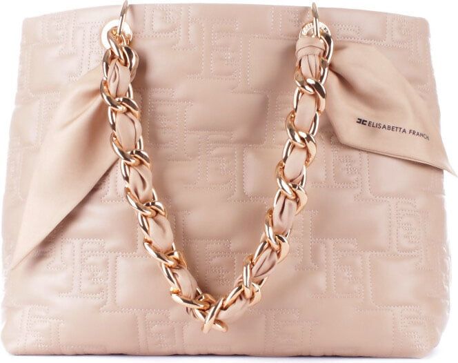 Elisabetta Franchi Beige Shopping Bag With Chain Foulard Scarf Beige Beige