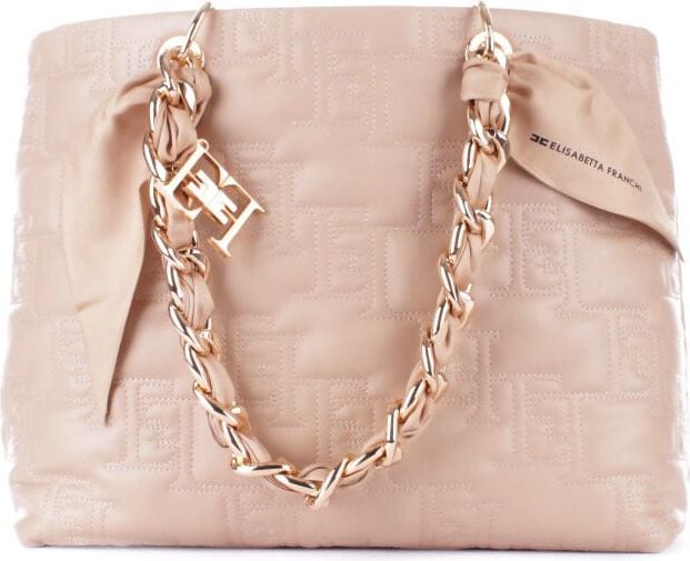 Elisabetta Franchi Beige Shopping Bag With Chain Foulard Scarf Beige Beige