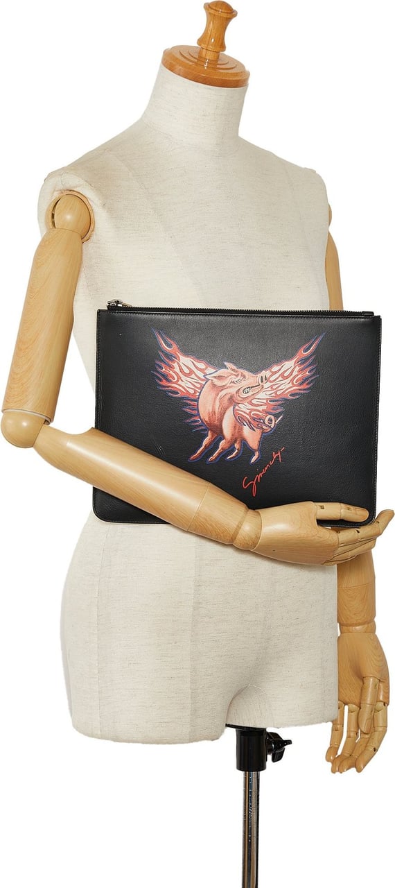 Givenchy Zodiac Printed Leather Clutch Bag Zwart