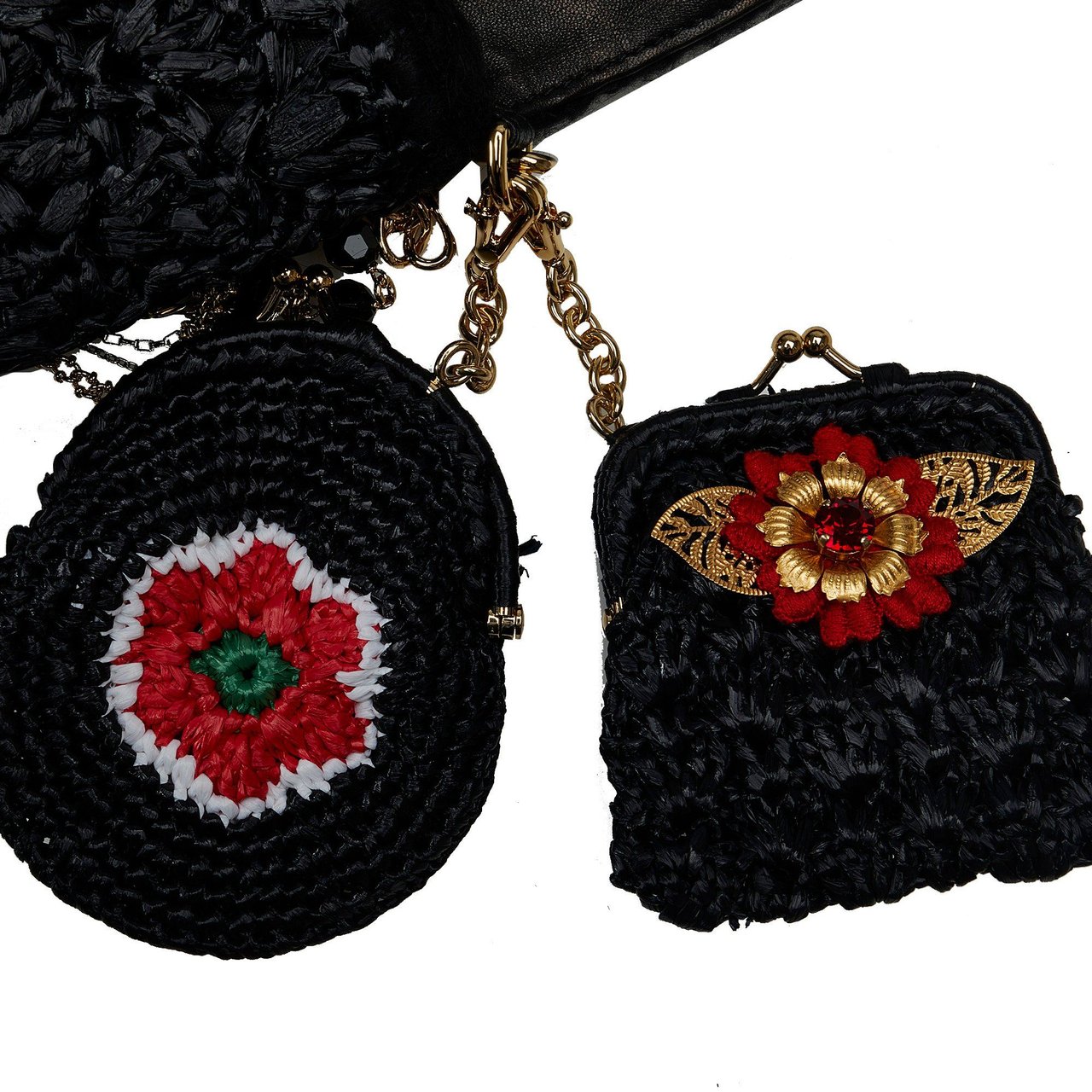 Dolce & Gabbana I Love Sicily Embellished Beaded Straw Shoulder Bag Zwart