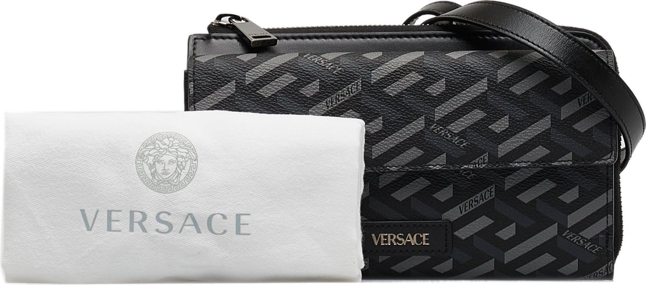 Versace La Greca Convertible Crossbody Bag Zwart