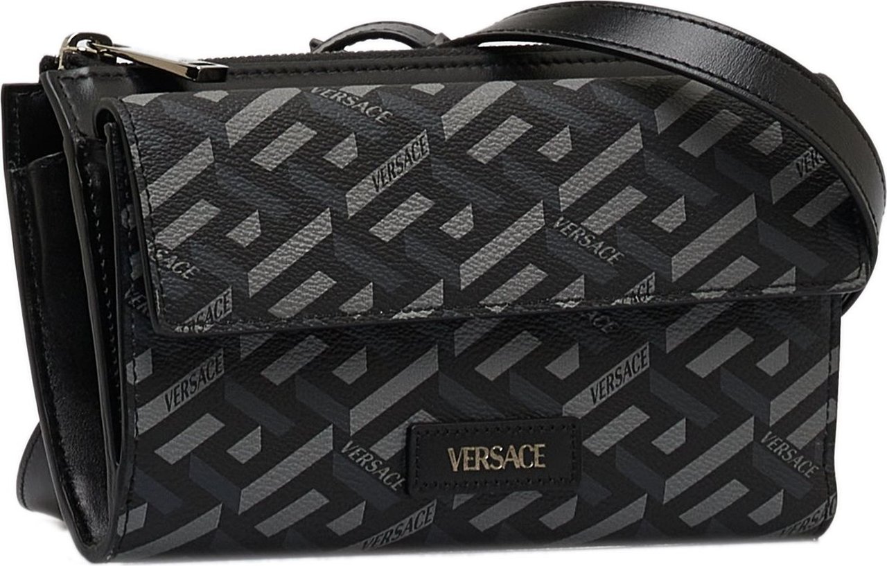 Versace La Greca Convertible Crossbody Bag Zwart